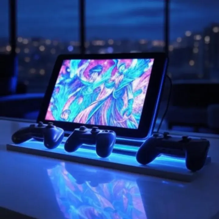 Nowoczesne stanowisko gamingowe PlayStation z podświetleniem LED